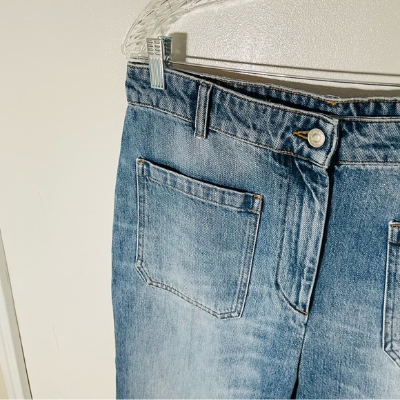 Victoria Beckham Alina High Waist Wide Leg Jeans Worn Blue Wash Distressed Denim - Picture 8 of 11